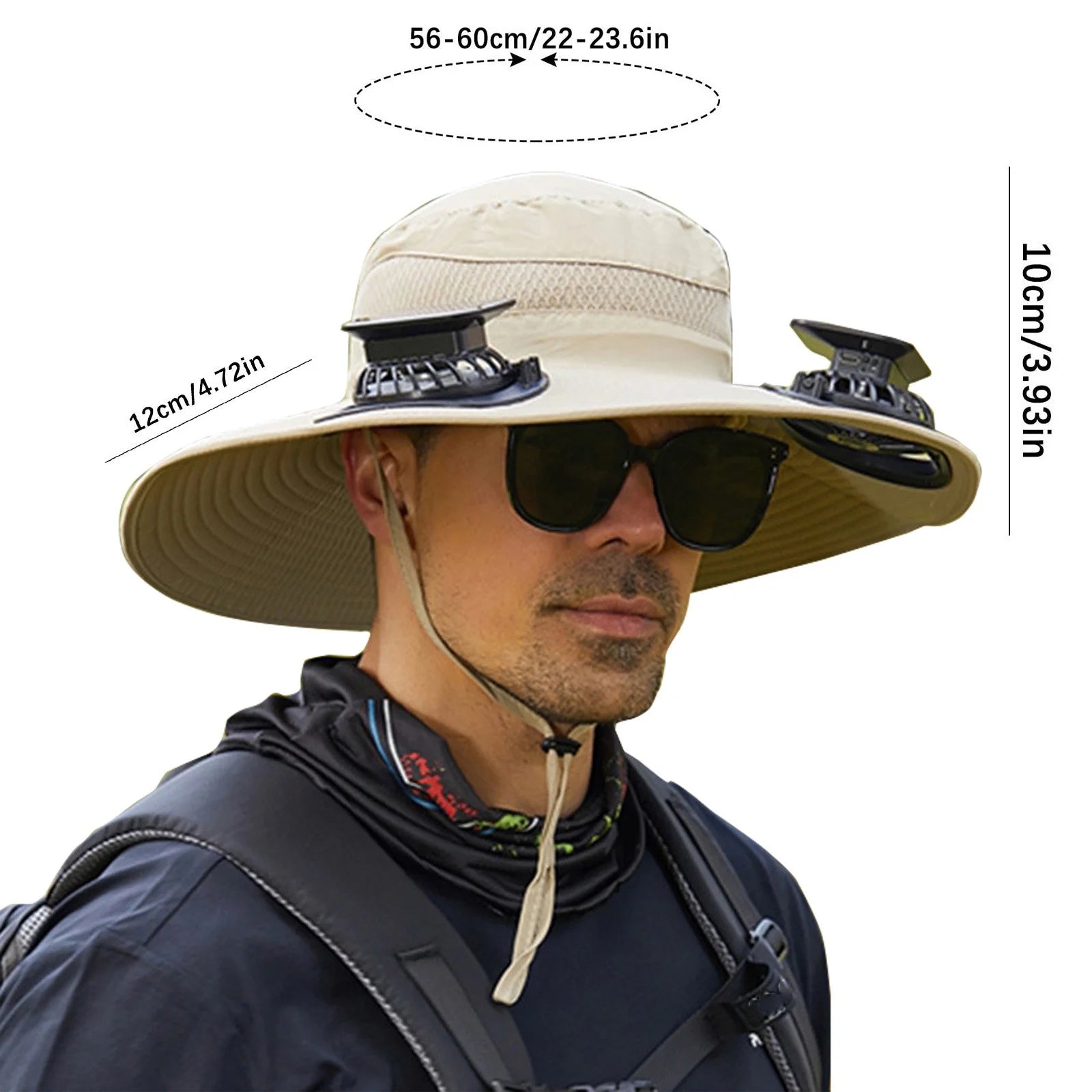 Wide Brim Solar Fan Hat, Fishing Hat with 2 Solar Fan, 3 Speed Solar Powered Fan Hat, Outdoor Sun Hats, Fishing & Beach Hat for Men Women Hat with Fan Built In